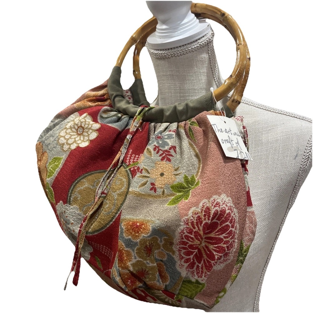 NWT J Jill Floral Cloth Boho Handbag Purse Bamboo Handles Patchwork Gardencore